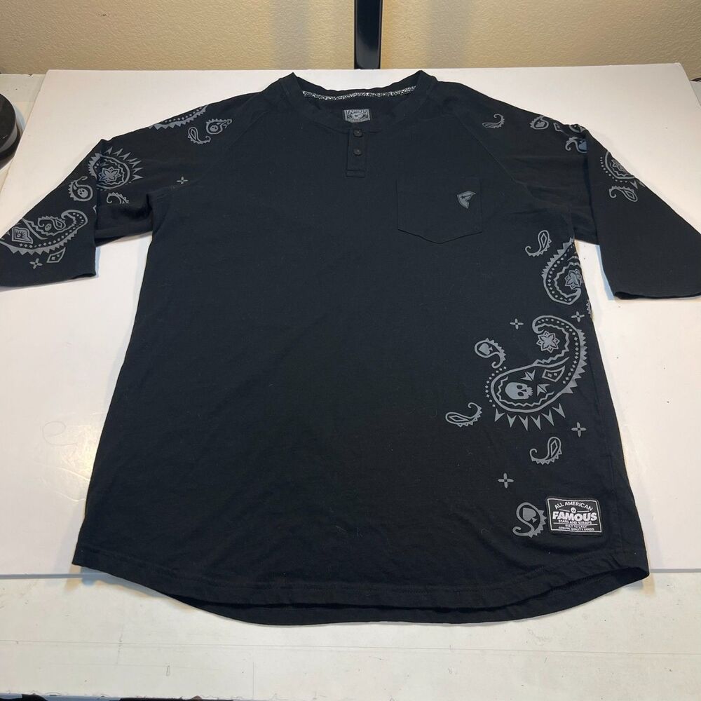 FAMOUS STARS & STRAP 3/4 Sleeve Henley T SHIRT Sz Mens XL Travis Barker